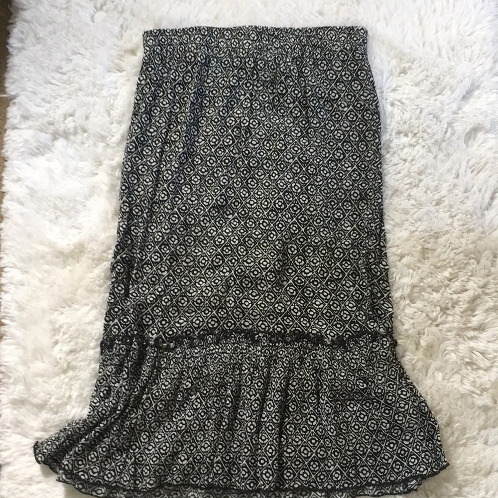 black and white boho midi skirt